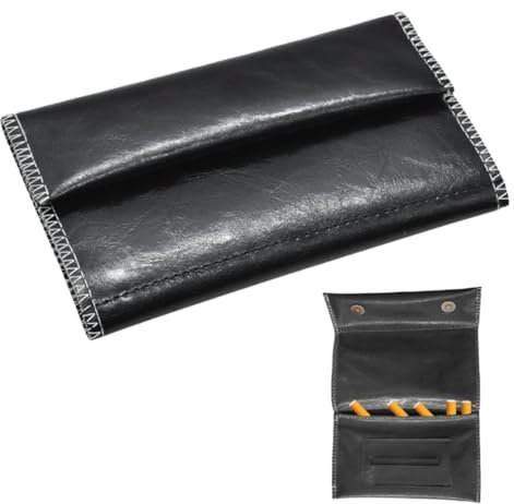 YAPKOLV Porta Tabacco in Pelle, Portatabacco per Tabacco da Arrotolare con Chiusura Magnetica, Pieghevole, Portatile, Multistrato (Nero)