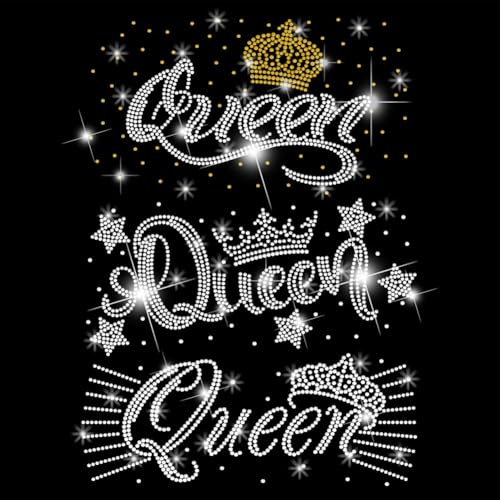 SUPERDANT 3PCS Queen and Crown Iron on Rhinestones Transfer Girl Bling Iron-on Decals T Shirt Crystal Heat Transfer Hot Fix Stickers Clothing Repair Crystal Patch for Clothing Bags DIY Craft