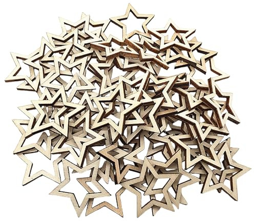 Wujian Rustic Wooden Star Shapes Wood Craft Embellishments For Crafting Decoration (50 Count) Star Buttons Wire Stars For Crafting