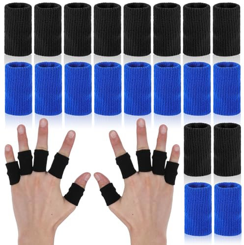 TIESOME 20 Stück Fingerschutz, Fingerbandage Fingerschutz Bei Verletzung Elastische Fingerverband für Basketball Volleyball Linderung Von Fingerschmerzen Sportverletzungen (schwarz+ blau)