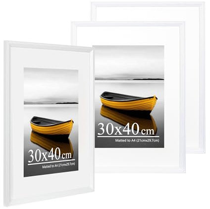 Baoee Lot de 3 cadres photo, blancs, 30 x 40 cm, avec passe-partout de 21 x 29,7 cm, en verre acrylique, pour poster, certificat, montage mural