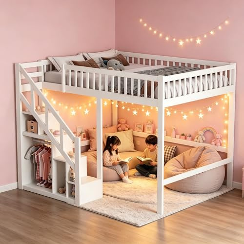 JiaOyu Letto a castello 90 x 200 cm per 2 Bambini, Letti a Castello con Scala di Sicurezza e Armadietto, Letto per Bambini Letti a Soppalco in Legno di Pino per Ragazzi e Ragazze (90 x 200 cm)