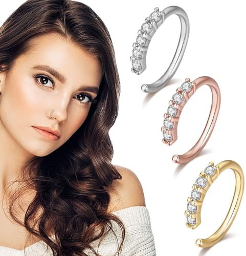CATOR 3 pcs C piercing nasal connecteur, piercing nez acier chirurgical, acier chirurgical, hypoallergénique, connecteur nasal, piercing nez, piercing nostril Doré Argent