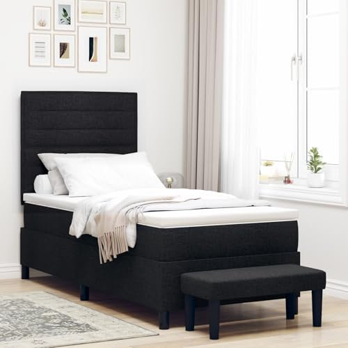 vidaXL Boxspringbett mit Matratze & Bank Schwarz 100X200 cm Stoff - Stylisches Design, Bequeme Unterstützung, einfache Montage - perfekt für Schlafzimmer als Einzelmöbelrahmen