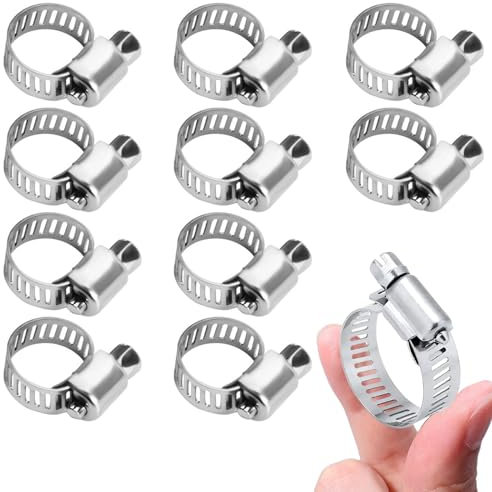 Hose Clips 10Pcs, Pipe Clamp 13-19mm, Adjustable 304 Stainless Steel Hose Clip, Hose Clamps for Flexible Exhaust Hose Pipe, Washing Machine, Garden Connections