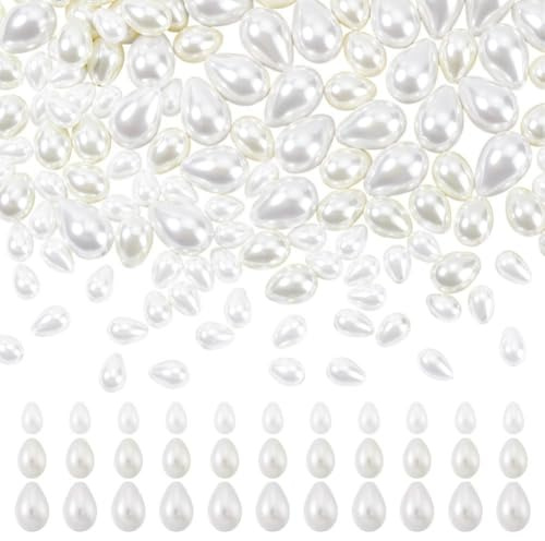 NBEADS 160 Stk. Glasperle Teardrop Perlen, 7-13x5-9mm Faux Perle mit Loch für Ohrringe Neklaces Schmuck DIY Crafts Making, Weizen