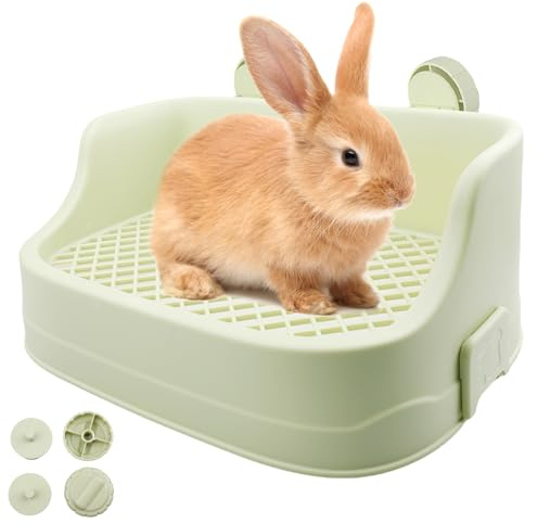 LEKEFETO Kaninchen Toilette mit Abnehmbar Schublade Kaninchentoilette, Kaninchen Käfig Katzentoilette, Kleine Tiertoilette, für Kaninchen Meerschweinchen Hamster Chinchillas Frettchen - Grün