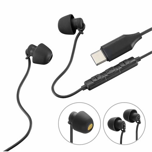 Hama In-Ear Kopfhörer „Calm“, Stereo Headset mit Mikrofon, Rufannahmetaste, USB-C-Anschluss und Knickschutz, 1,2 m Kabel, Schwarz
