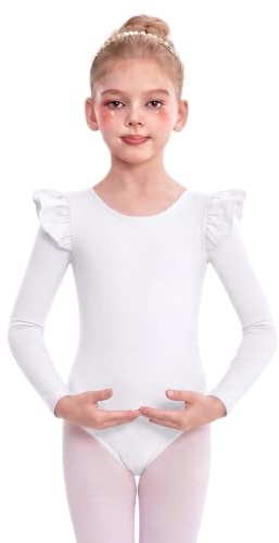 Arshiner Ballettanzug Mädchen Flatter Langarm Ballettbody Trikot TanzBody | Kinder Einfarbig/Gedruckt Baumwolle Ballett Trikot Gymnastik Leotard Turnanzug Tanztrikots Turntrikots Tanz Outfit 2-10 Jahre