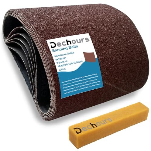 With Cleaning Stick | 8 x 19 Inch Sanding Belts, Assorted 40/60/80/100/120 Grit (10 Pack), EZ-8 Drum Sander Compatible, Aluminum Oxide Sandpaper for Hardwood Floor Sanding