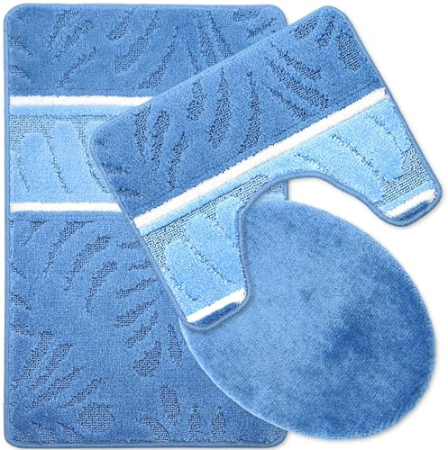 Decorator HOME Badteppich Set 3-TLG. Hellblau – rutschfest & Weich, Badematte für Badezimmer Teppich 50x80 cm & 50x40 cm - Ideal für Fußbodenheizung