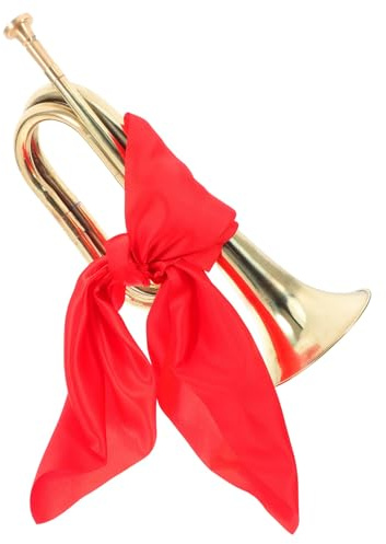 DECORNIJIA Metallisches Bugle Horn Musikinstrument mit Rotem Halstuch Stabiler Klang für Anfänger und Schulband Goldenes Signalhorn für Teenager und Orchesteraufführungen