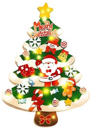 Arbre de Noël en feutre avec 23 et guirlande lumineuse de 5 mètres, fournitures artisanales de 39 pouces, arbre en feutre pour jeunes | pour chambre d'enfant salle de classe intérieure