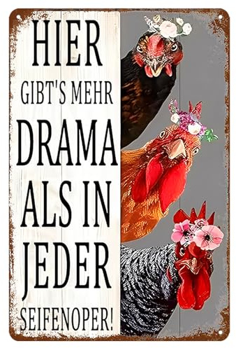 Lustige Hühner Schild, Retro Metallschilder mit Sprüchen für Hühnerstall, Garten Deko, Vintage Hühner Zubehöre, 20x30 cm Blechschild für Hühner Deko