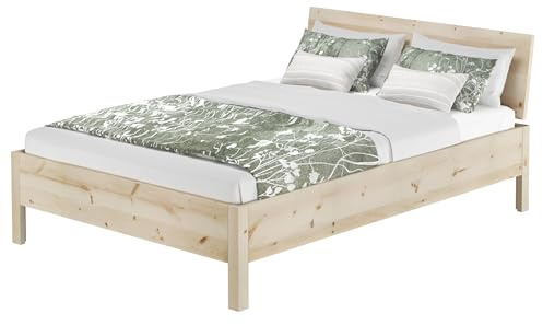 Erst-Holz®Massivholzbett 140 x 200 cm Echtholzbett Doppelbett Zirbe Metallfreiohne Zubehör
