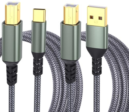 AOUZOVLI 2 Pezzi Cavo Stampante USB 2 M Cavo Stampante Connettori Metallici Da 5 Gbit/s per Stampanti Scanner Dischi Rigidi Esterni Docking Station E Monitor (Neri)