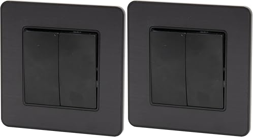 Zenitech Interrupteur Complet va et Vient Double 10A - métal Noir brossé - Kouro (Lot de 2)