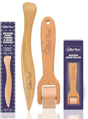 The Quilted Bear Wooden Point Turner & Seam Roller - Ergonomic Point Turner & Seam Roller Sewing Tool for Crisp Corners, Curved Edges & Seam Marking, Durable Wooden Turning Tool for Sewing & Quilting