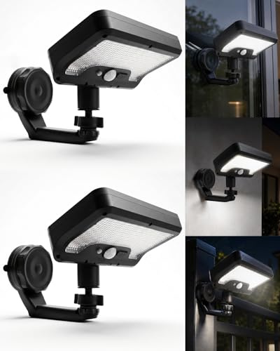 2 Stück Magnet Solarlampe Aussen mit Bewegungsmelder, IP65 Außenleuchte | 3 Modi Befestigung & 92 LED Lampe, 1500mAh akku, IP65 Wasserdicht, Solar Beleuchtung, USB für Garten, Garage, Wohnmobil, Zaun