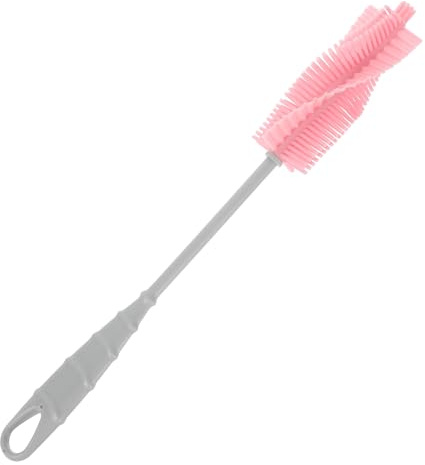 Ciieeo Pink Silicone Bottle Brush with Long Handle for Cleaning Cups and Glassware, Soft Non-scratch Bristles to Clean Entire Internal Surface, Multipurpose Kitchen Cleaning Tool