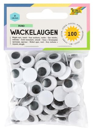 folia 750014 - Wackelaugen mit beweglicher Pupille, weiß, rund ca. 14 mm, 100 Stück - ideal für das Basteln von Figuren und Tieren