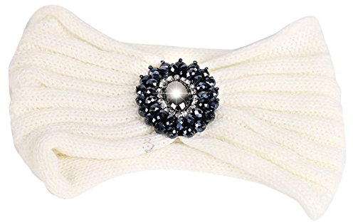 HugeStore Damen Frauen Winter Strass Crochet Strick Stirnbänder Stirnband Haarband Kopfband Ear Wärmer Weiß