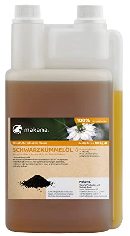 Makana Schwarzkümmelöl für Tiere, frisch kaltgepresst, schonend gefiltert und 100% rein, 1 l Dosierflasche