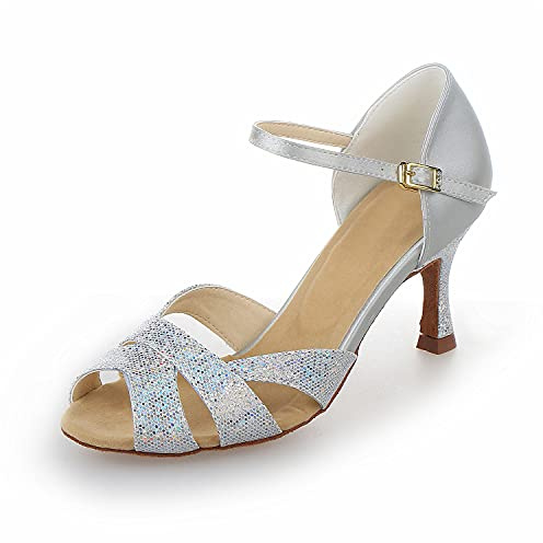 JIA JIA Y2054 Damen Sandalen Ausgestelltes Heel Super-Satin mit Pailletten Latein Tanzschuhe