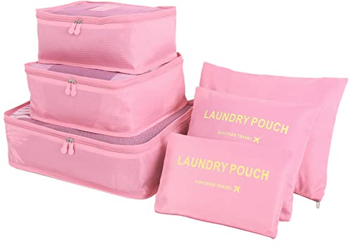 WOWTOY 6PCS Packing Cubes for Travel Luggage Organiser Bag Compression Pouches Clothes Suitcase, Packing Organizers Storage Bags for Travel Accessories, Pink