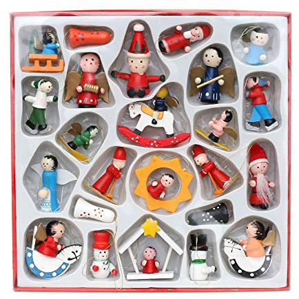 Dekohelden24 Wunderschöner Holz Baumbehang als 24er Set, ca. 3-6 cm