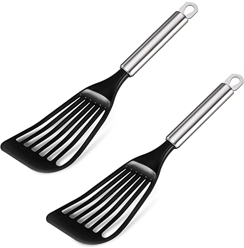 Tenta Kitchen Nylon Slotted Silicone Spatula with Stainless Steel Handle, Heat Resistant Fish Spatulas for Cooking Spatula Set