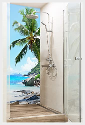 mySPOTTi Fresh - Selbstklebende Duschrückwand zum Aufkleben aus hochwertigem Material. Einfache Montage (100 x 210 cm, Seychellen)