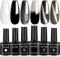 Senvenski Black White Gel Nail Polish Kit - UV/LED Nail Art Set with Gunmetal Silver Grey Pewter Glitter Colours | Colour Changing Cat Eye Magnetic Manicure Gift Kit for Women Salon Home Use (HS004)