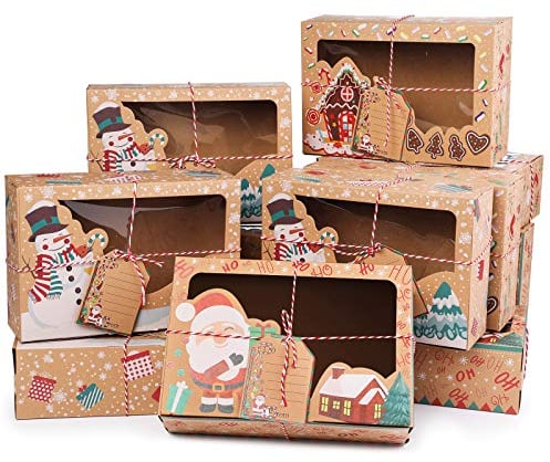 Geschenkbox Weihnachten, 12st Geschenktüten Boxen Kraft Geschenk-Boxen Kuchen-Kästen Bäckerei Schokolade Pralinenschachtel für Süßigkeiten Plätzchen Kekse Xmas Klein Geschenke Karton Schachtel Tasche