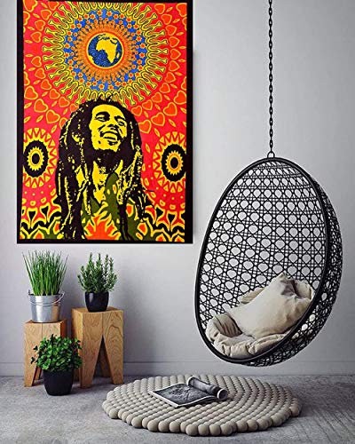 Chenso Schöne böhmische Wohnheim Dekor Hippie kleine Boho Tapisserie Poster Größe Psychedelic Reggae Wandteppiche Wandkunst hängende Baumwolle Zigeuner Poster-Bob Marley lacht_76 x 101 cm