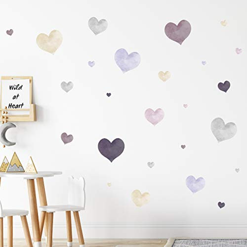 tjapalo® 160St Aquarell wie gemalt Große Wandtattoo Herzen lila Aquarell Wandtattoo Kinderzimmer Mädchen Wandsticker viele Farben, Farbe: B87 Lila