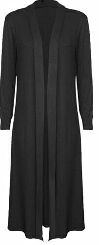 Urban Fashion Ladies Maxi Long Length Boyfriend Women Cardigan Collared Top Long Full Sleeve Floaty Duster Jacket Coat Blazer (Black, Numeric_12)