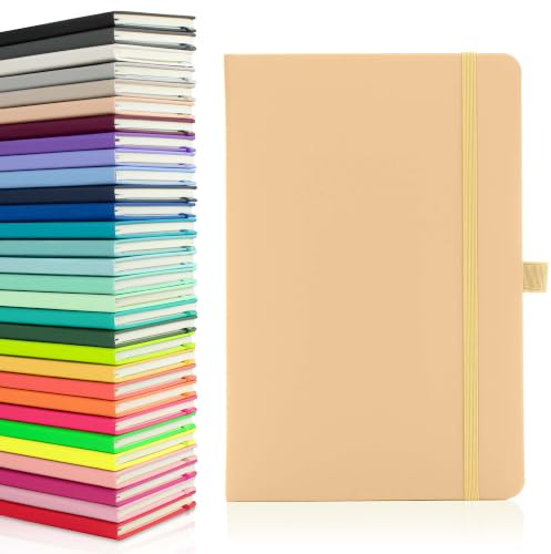 Notes London Eco A5 Notizbuch mit linierten Seiten, Stiftschlaufe, Band, Datumsmarkierungen und Papiertasche, mittleres gebundenes Tagebuch, Notizbuch, nachhaltig angebautes Papier (Pastel Tan)