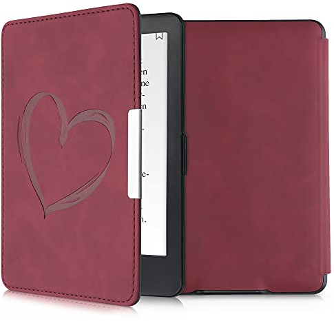 kwmobile Hülle kompatibel mit Amazon Kindle Paperwhite Hülle - Kunstleder Cover - Herz Brush Dunkelrot