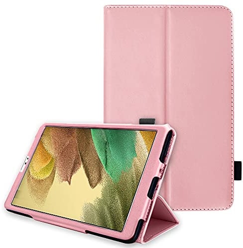 TECHGEAR Leather Case for Samsung Galaxy Tab A7 Lite 8.7 (SM-T220 / SM-T225) Premium PU Leather Slim Folio Stand Case Cover with Hand Strap [Light Pink]