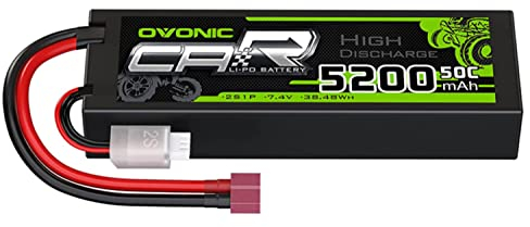 OVONIC 2s Batterie Lipo 5200mAh 7.4V 50C avec connecteur en T de Style Dean pour Voiture RC Bateau Camion Buggy équipe Associée Bricolage Passe-Temps