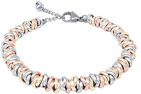 ParticolarModa Bracciale Donna regolabile nodini anelli intrecciati acciaio alluminio morbido 6 mm (Regolabile da 16 a 19 cm (x polso 13-15), Argentato/Dorato/Rosa)