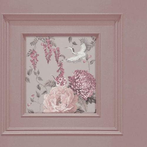 Belgravia Corinthia Panel Flowers and Herons Smooth Pink Blush Wallpaper