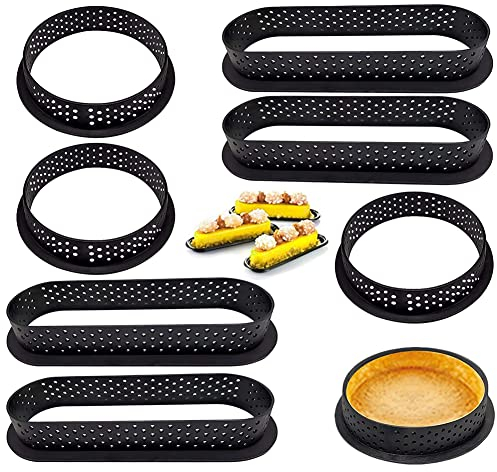 8 Pezzi Anelli Ovale per Torte, Anello Crostata Forato, Anello per Crostata Mousse di Forma Rotonda, Forma Ovale Pasticceria Stampi, per Preparare Mousse per Torte Fai da Te (Ovale e Tondo)