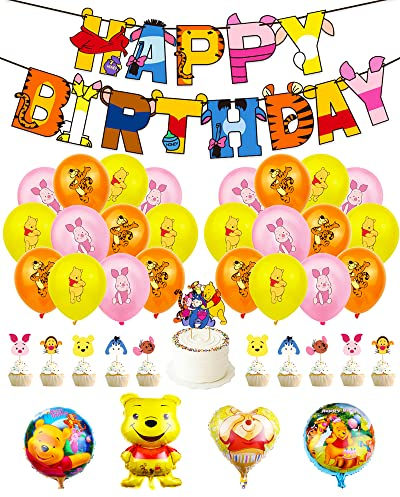 Winnie Puuh Geburtstagsdeko, Winnie the Pooh Geburtstag Deko, Winnie Kindergeburtstag Party Set, Geburtstag Dekoration, Ballon, Luftballons, Folienballon, für Kinder, 39PCS
