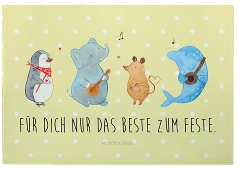 Mr. & Mrs. Panda XL Glas Schneidbrett Big Band - Geschenk, Gute Laune, Küche, Hund, Tiermotive, Schneidebrett, Delfin, Gitarre, Frühstücksbrett,