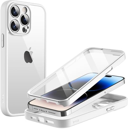 JETech Case for iPhone 14 Pro 6.1-Inch with Built-in Screen Protector Anti-Scratch, 360 Degree Full Body Rugged Phone Cover Clear Back (White)