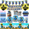 Batman Party Set - 68-teiliges Deko Set für Geburtstag Mit Banner, Luftballons, Tischdecke, Servietten, Cupcake Toppers, Tattoo Aufkleber und Partygeschirr