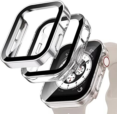 NUCNOK [2 Pack Funda para Applew Watch Series 8 45mm/Apple Watch SE 2022 44mm,con Cristal Templado Protector de Pantalla,HD Anti-Choque Cobertura Completa Carcasa