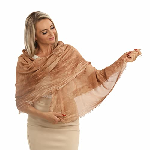PashminaShine Cognac Bruin Gemêleerde Sjaal van Cashmere Modal Cozy Chique Lichtgewicht Pashmina Zacht met Ruffles'